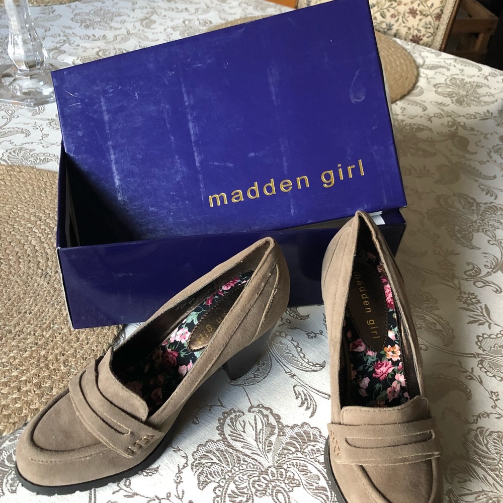 Taupe suede shoes by Madden Girl.